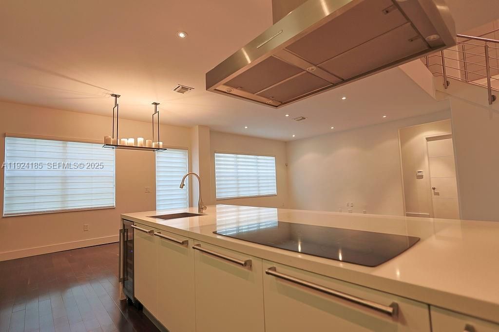 Chandelier, Interior, Kitchen, Pendant Lights, Recessed Lighting, Wood Texture Flooring