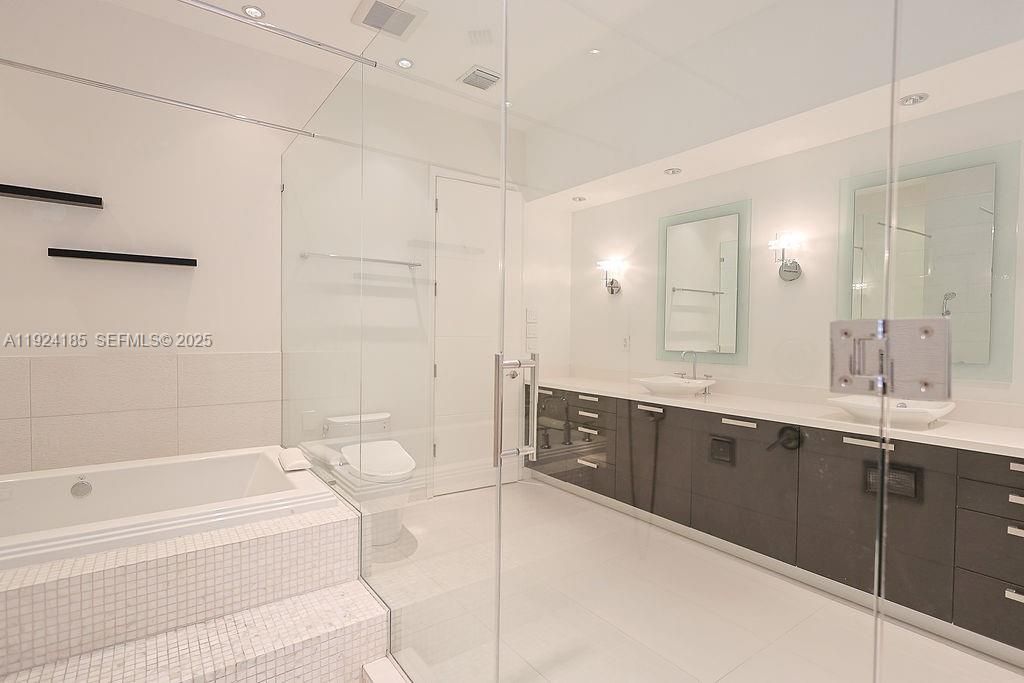 Bathroom, Dual Sink Vanities, Glass Shower, Interior, Recessed Lighting