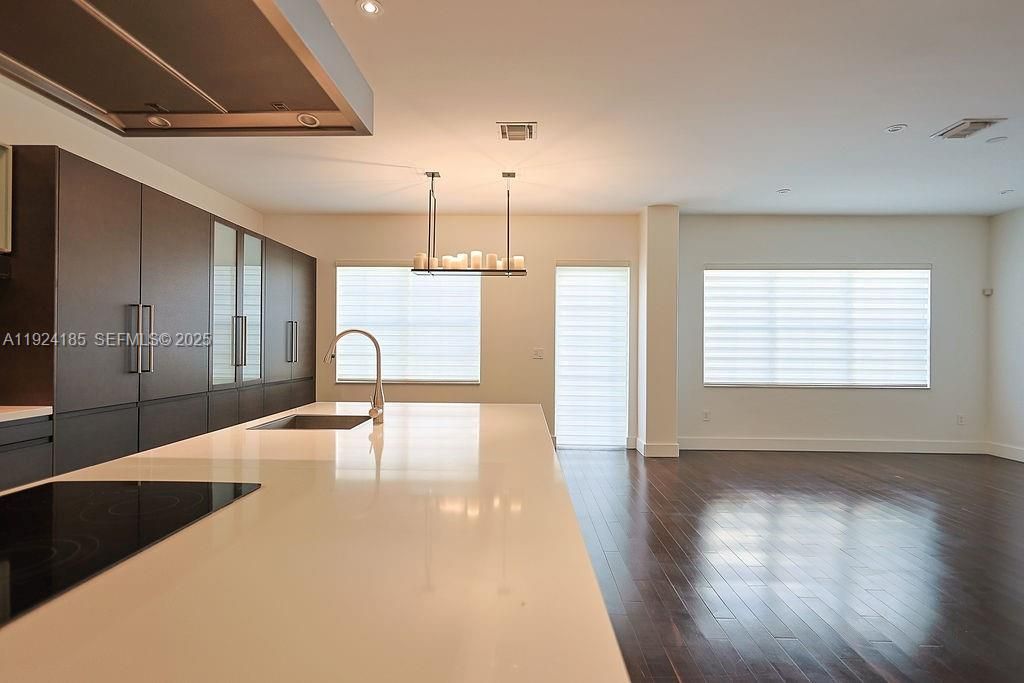 Interior, Kitchen, Pendant Lights, Recessed Lighting, Wood Texture Flooring