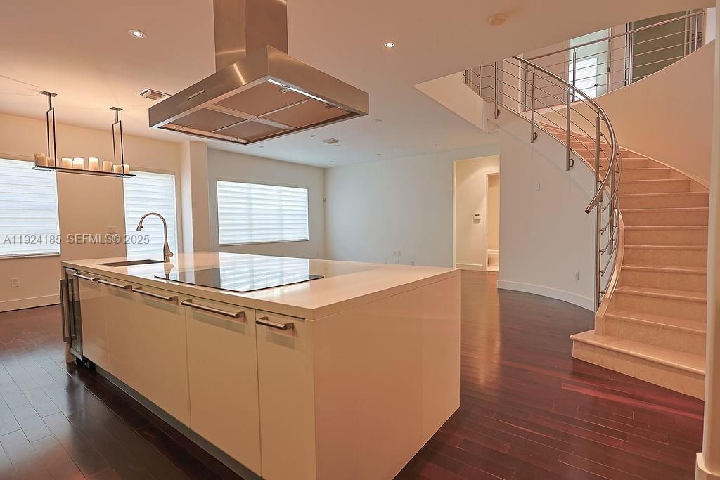 Chandelier, Interior, Kitchen, Pendant Lights, Recessed Lighting, Wood Texture Flooring