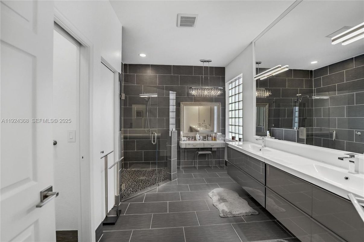 Bathroom, Dual Sink Vanities, Glass Shower, Interior, Recessed Lighting