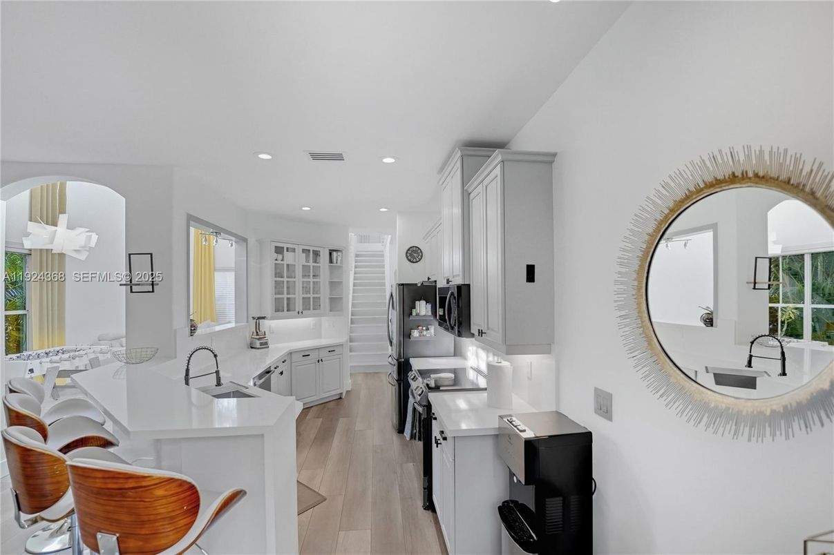 Interior, Kitchen, Recessed Lighting, Wood Texture Flooring