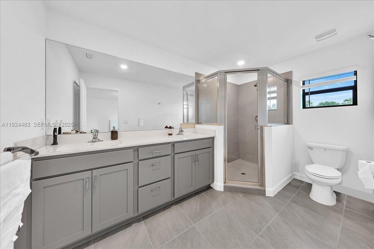 Bathroom, Dual Sink Vanities, Glass Shower, Interior, Recessed Lighting