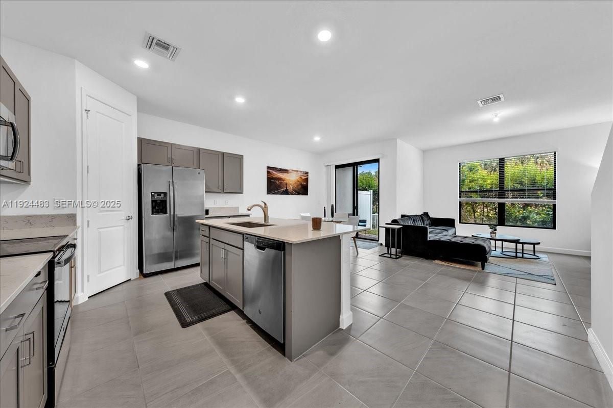 Dining room, Interior, Kitchen, Living room, Recessed Lighting, Stainless Steel Appliances