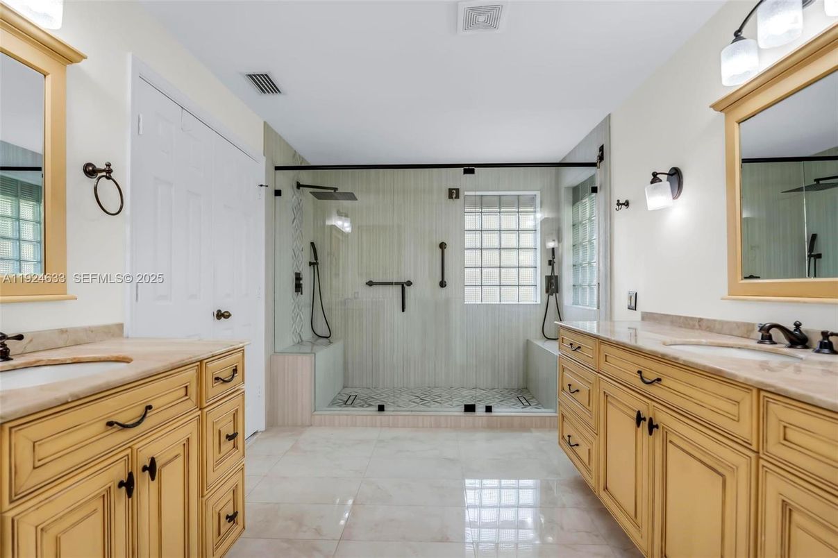 Bathroom, Dual Sink Vanities, Glass Shower, Interior