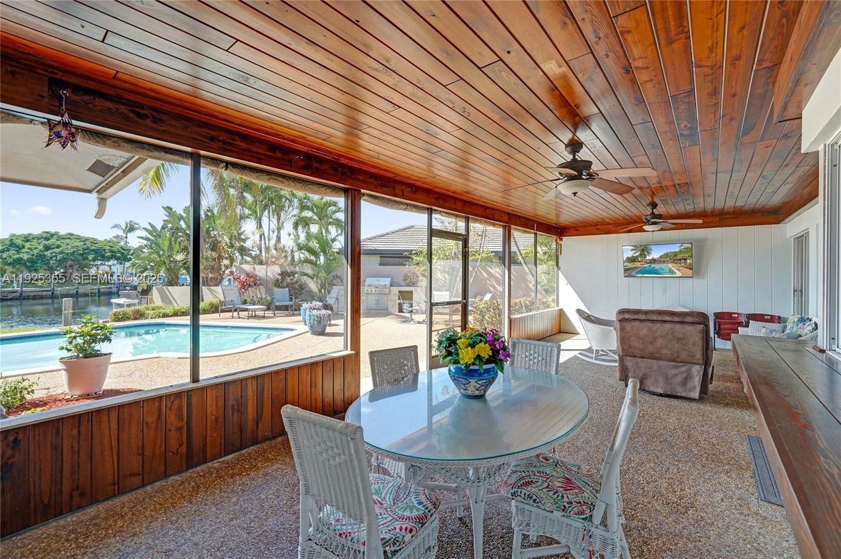 Dining room, Interior, Pool, Sun Room, Wooden Ceilings