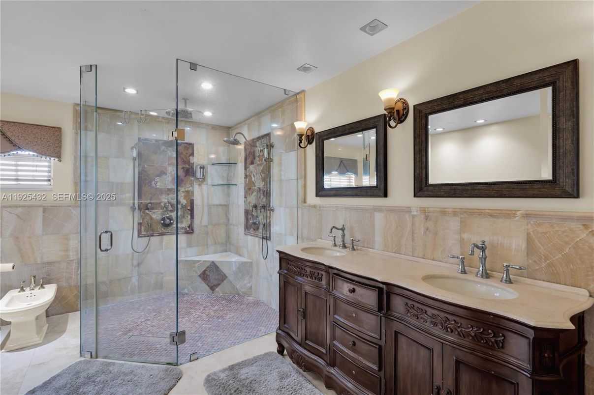 Bathroom, Dual Sink Vanities, Glass Shower, Interior, Recessed Lighting