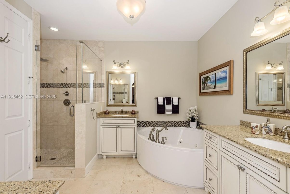 Bathroom, Dual Sink Vanities, Glass Shower, Interior, Recessed Lighting