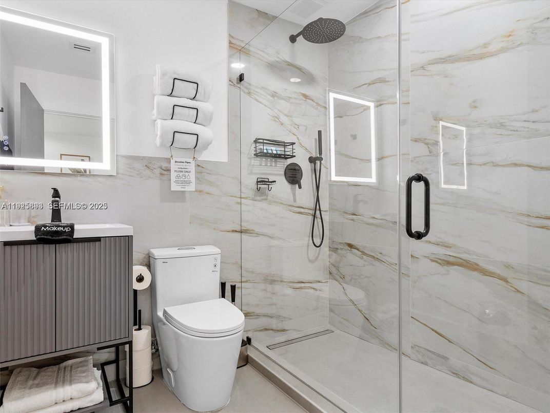 Bathroom, Glass Shower, Interior, Marble Walls