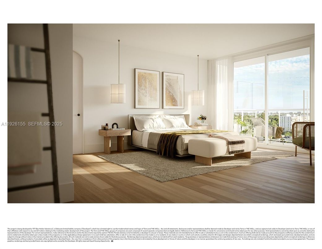 Bedroom, Interior, Pendant Lights, Wood Texture Flooring