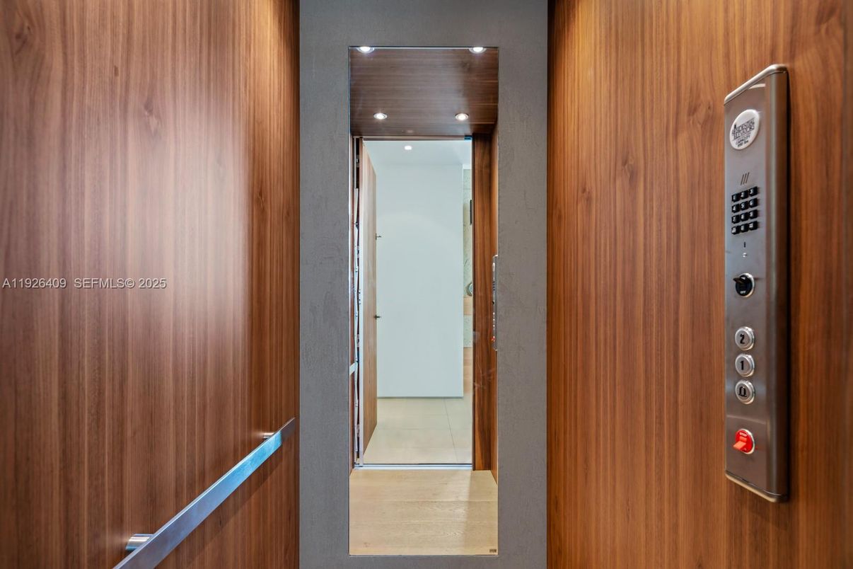 Elevator, Interior, Recessed Lighting, Wooden Walls