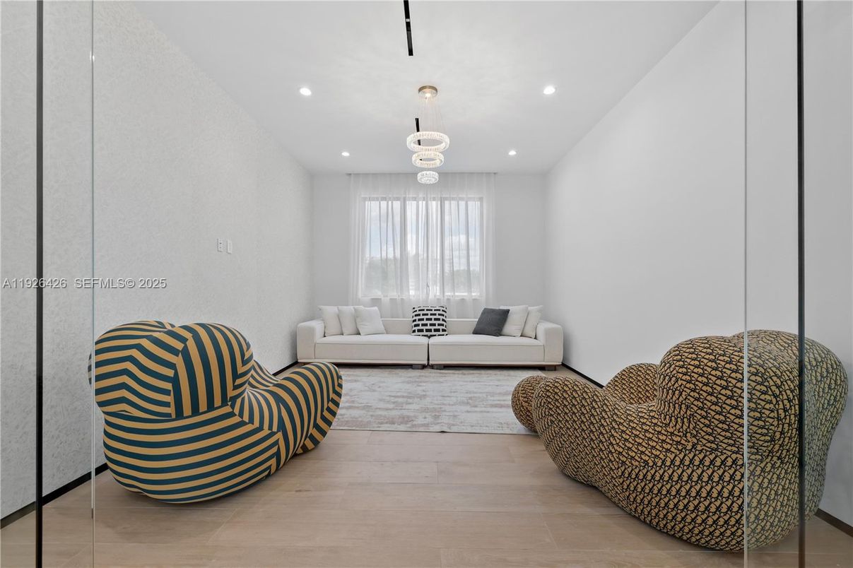 Chandelier, Interior, Living room, Recessed Lighting, Wood Texture Flooring