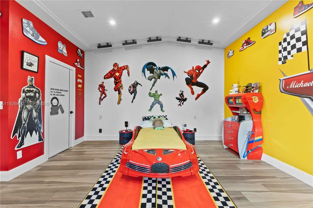 Game Room, Interior, Recessed Lighting, Wood Texture Flooring