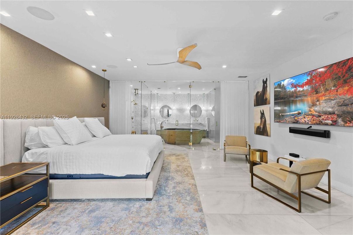 Bedroom, Interior, Marble, Recessed Lighting