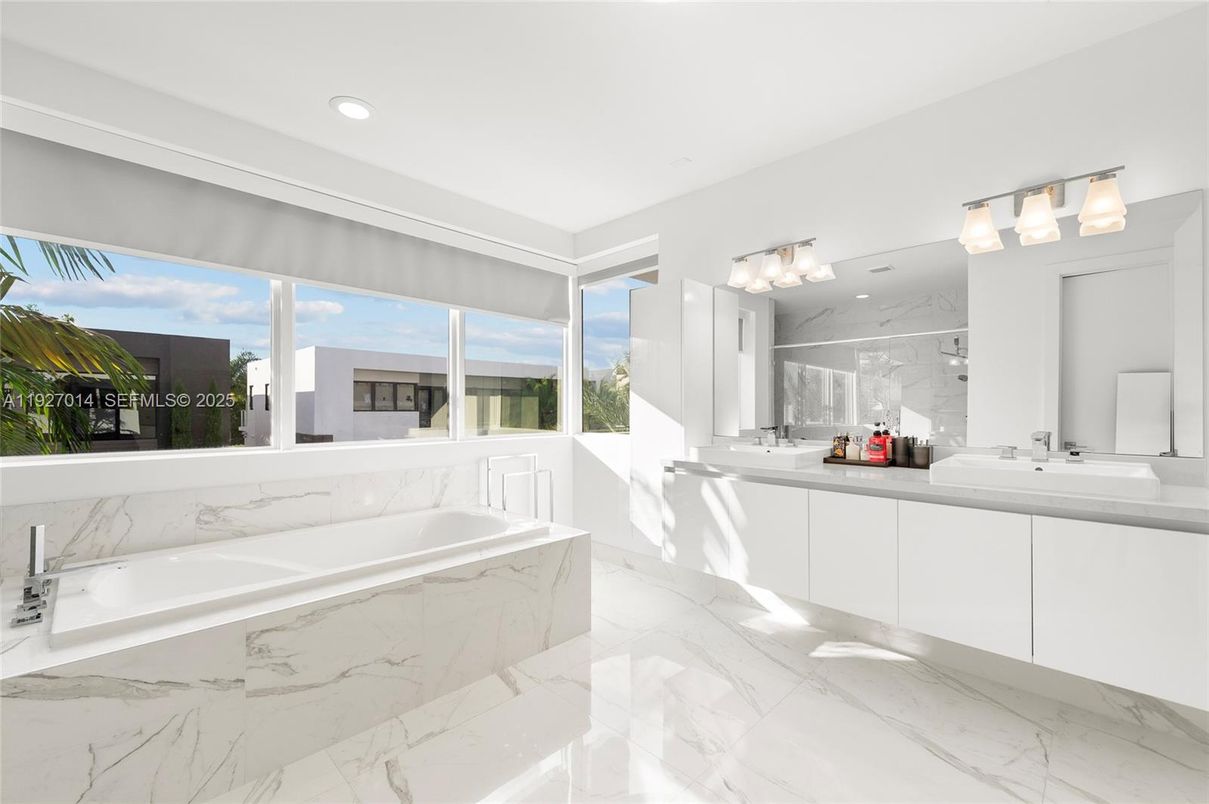 Bathroom, Dual Sink Vanities, Interior, Marble, Recessed Lighting