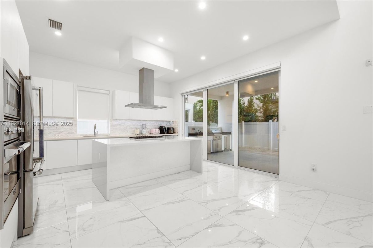 Interior, Kitchen, Marble, Recessed Lighting, Stainless Steel Appliances