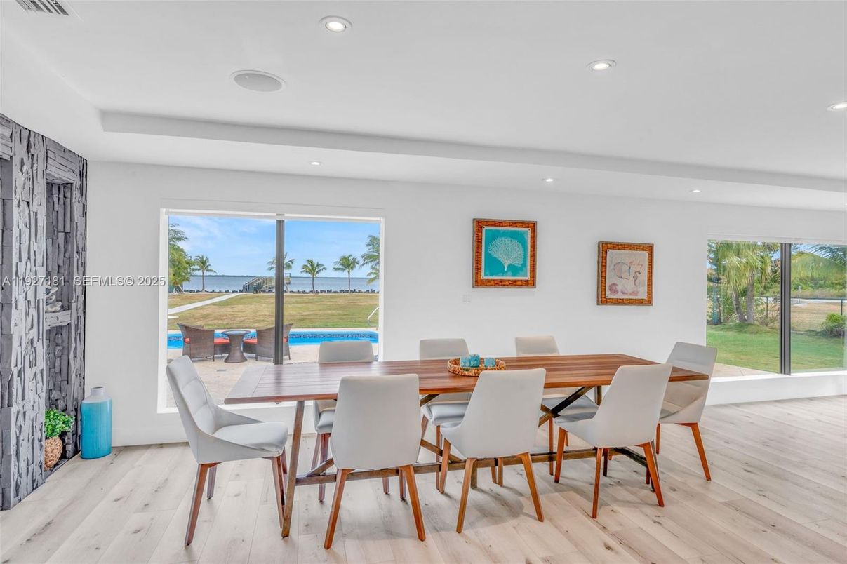 Dining room, Interior, Recessed Lighting, Water, Wood Texture Flooring