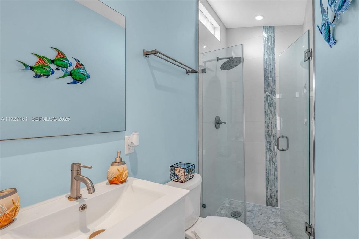 Bathroom, Glass Shower, Interior, Recessed Lighting