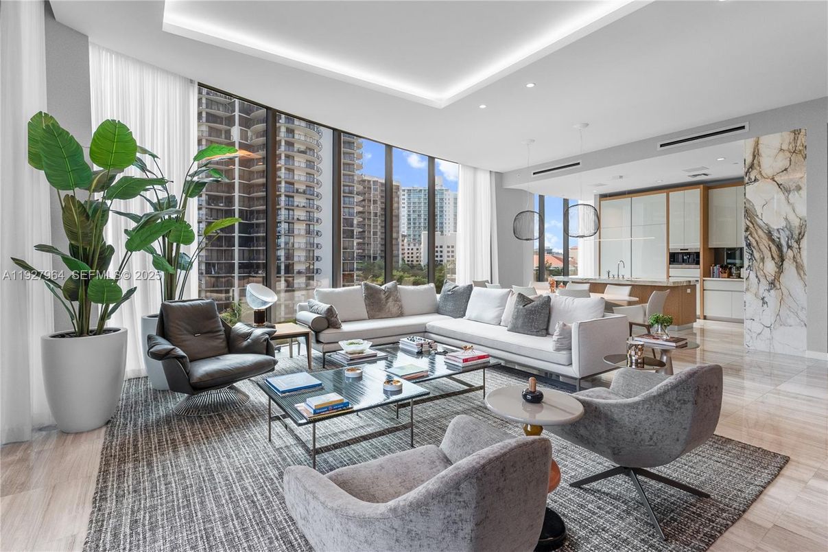 Interior, Living room, Marble Walls, Pendant Lights, Recessed Lighting