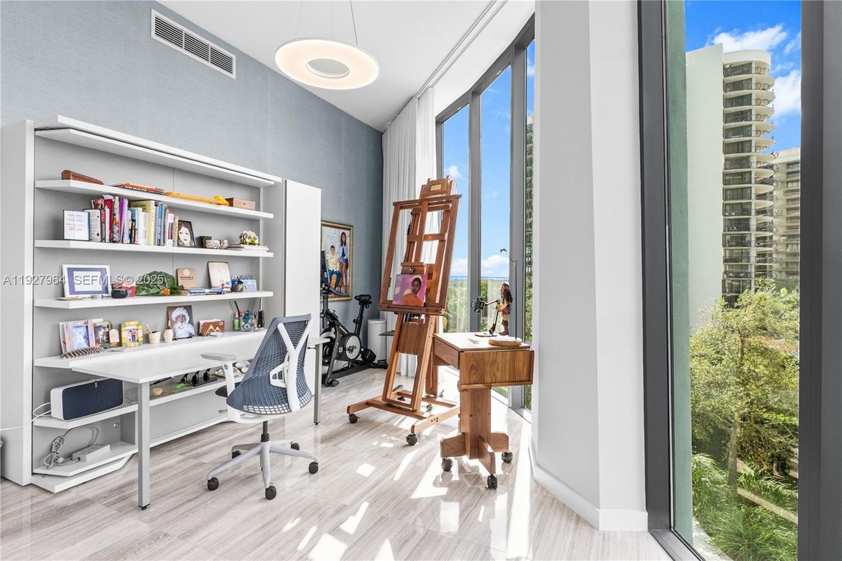 Home Office, Interior, Pendant Lights, Wood Texture Flooring