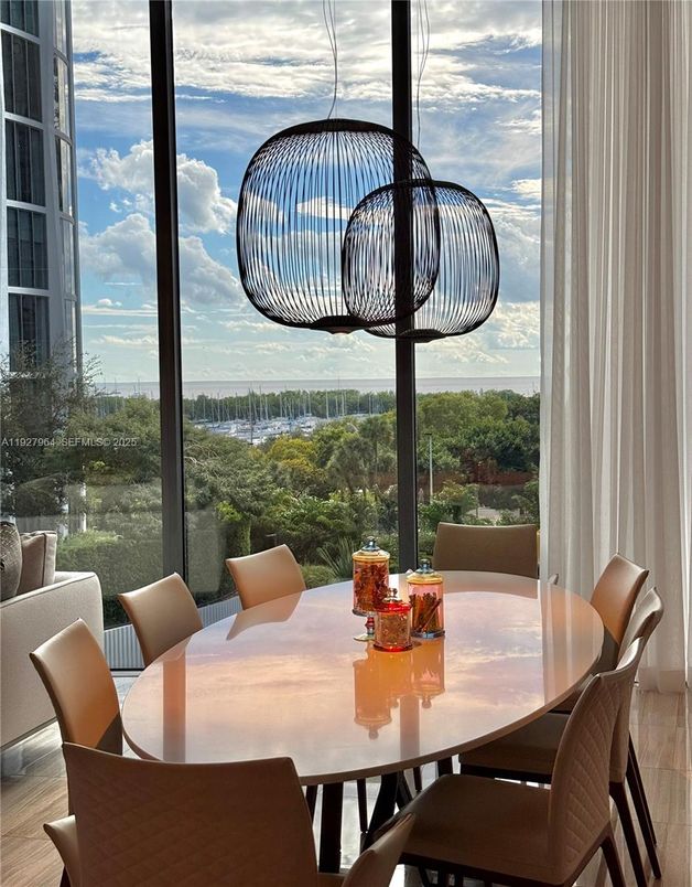 Dining room, Interior, Pendant Lights, Wood Texture Flooring