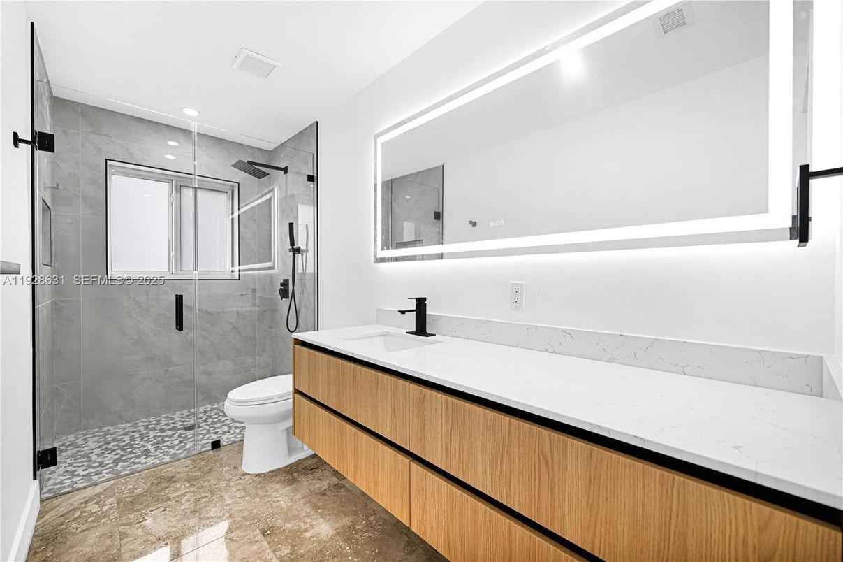 Bathroom, Glass Shower, Interior, Recessed Lighting