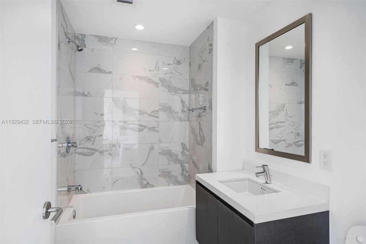 Bathroom, Interior, Marble Walls, Recessed Lighting