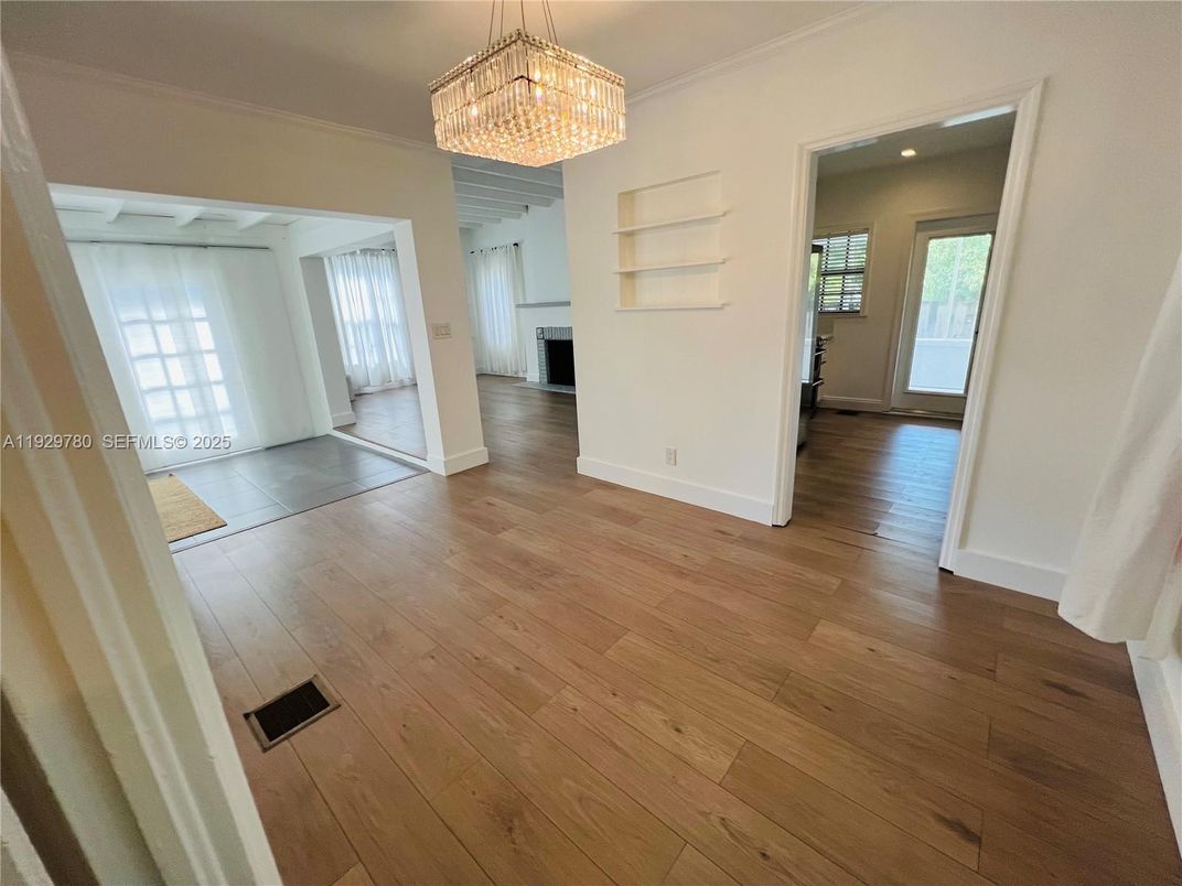 Chandelier, Empty room, Fireplace, Interior, Wood Texture Flooring
