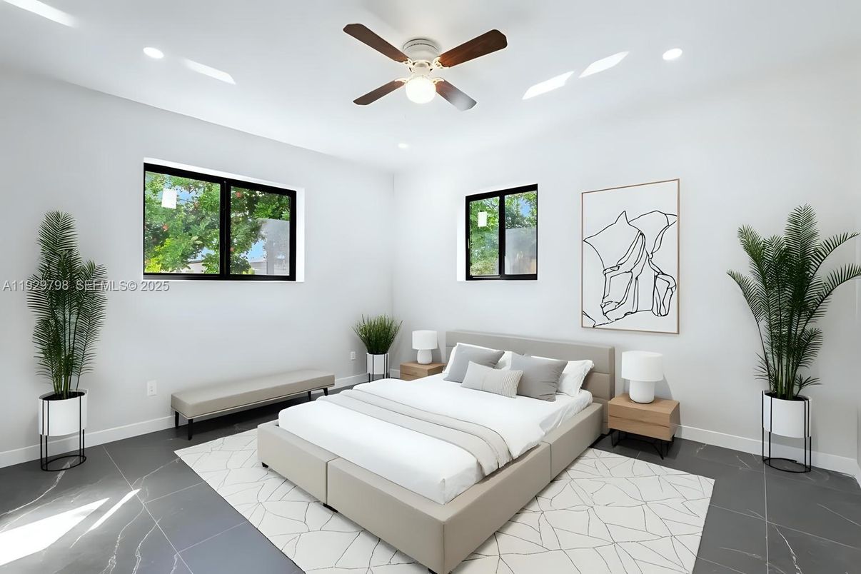 Bedroom, Interior, Marble, Recessed Lighting