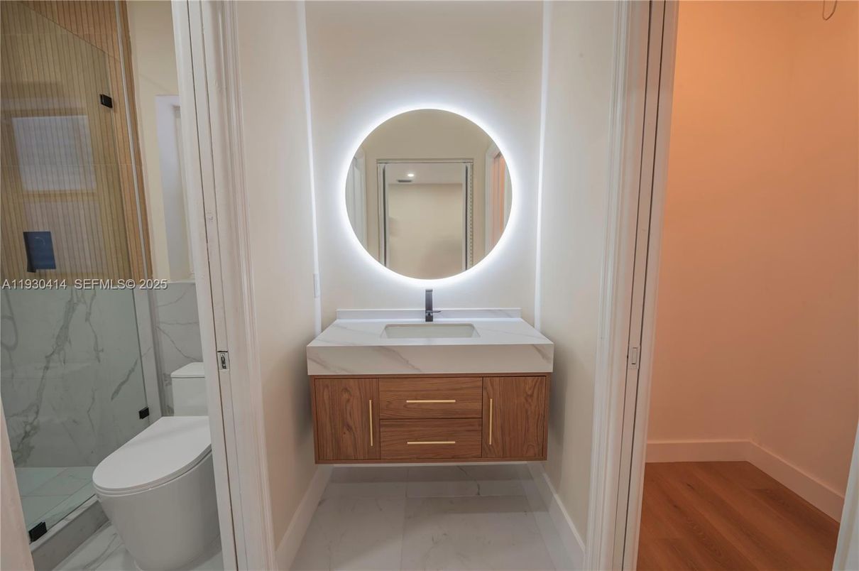 Bathroom, Interior, Marble, Marble Walls, Wood Texture Flooring