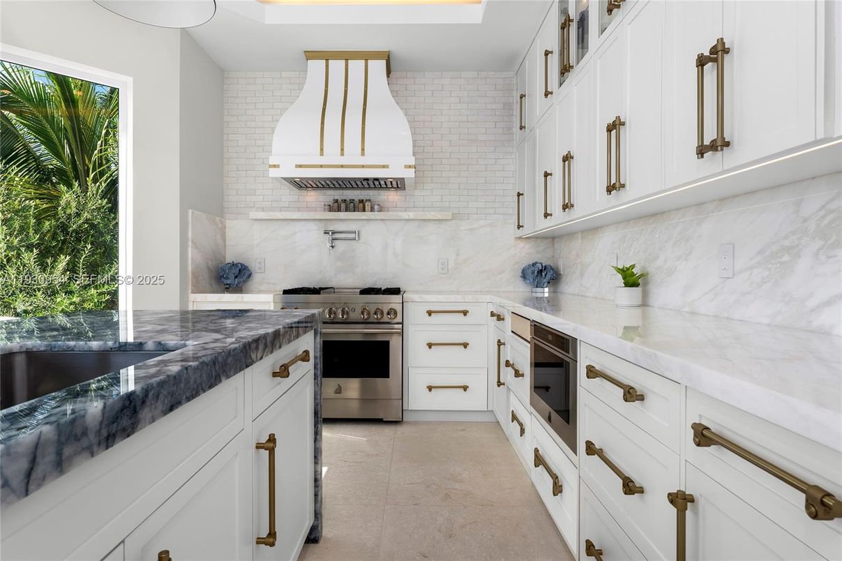 Interior, Kitchen, Stainless Steel Appliances, Stone Walls