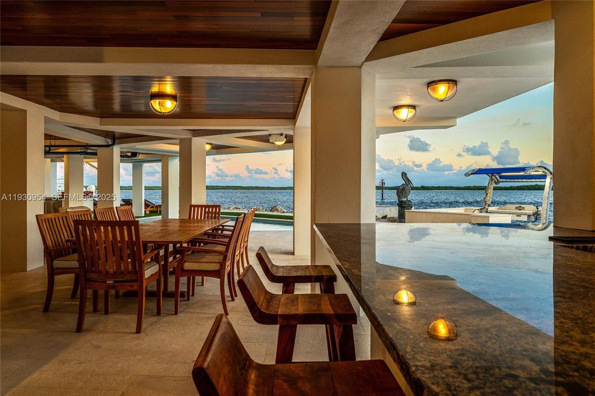 Dining room, Interior, Pool, Water, Wooden Beams