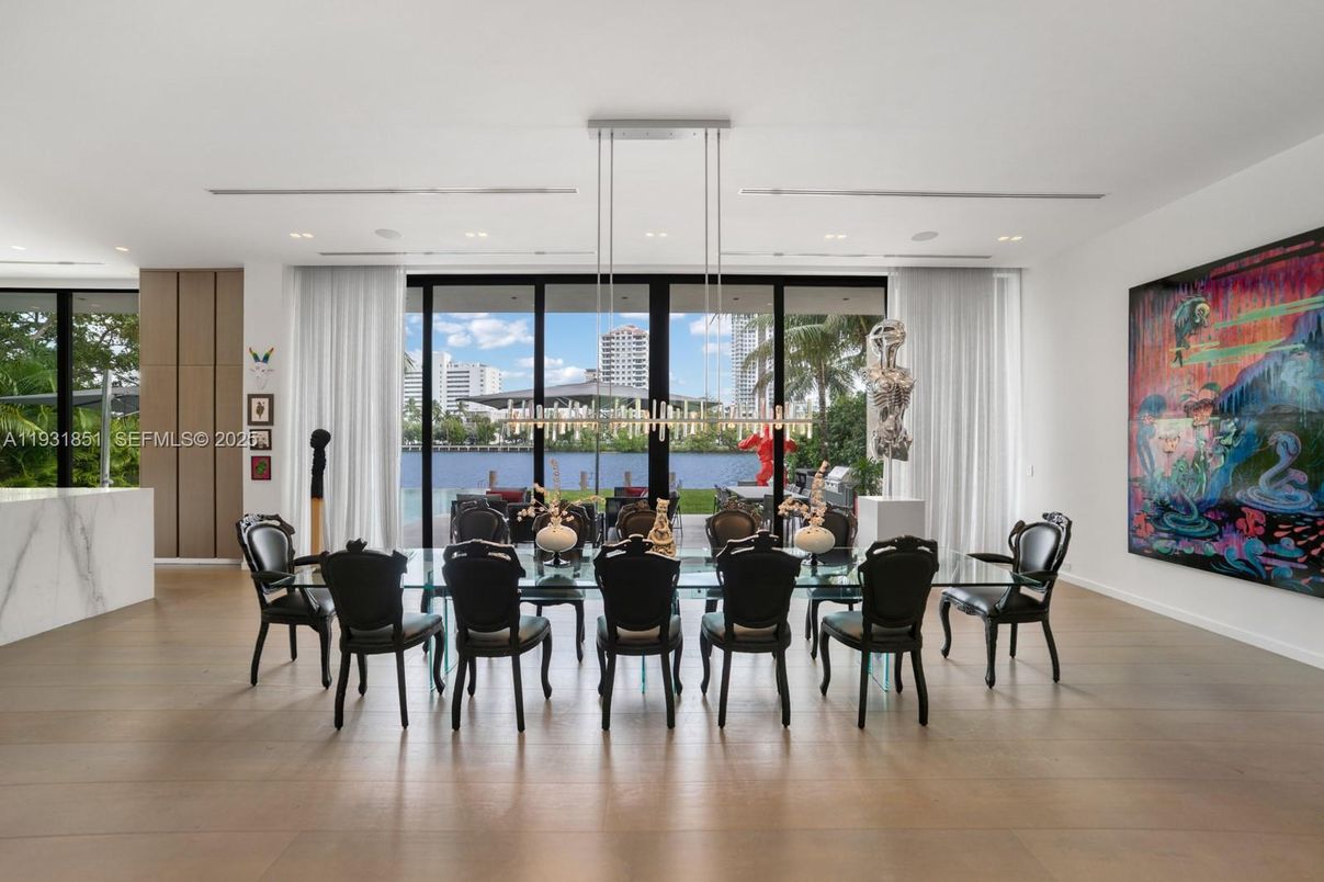 Dining room, Interior, Recessed Lighting, Water, Wood Texture Flooring