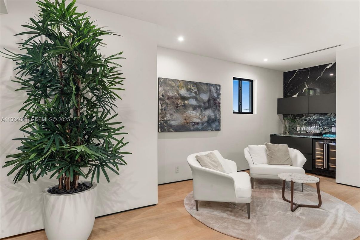 Interior, Living room, Marble Walls, Recessed Lighting, Wood Texture Flooring