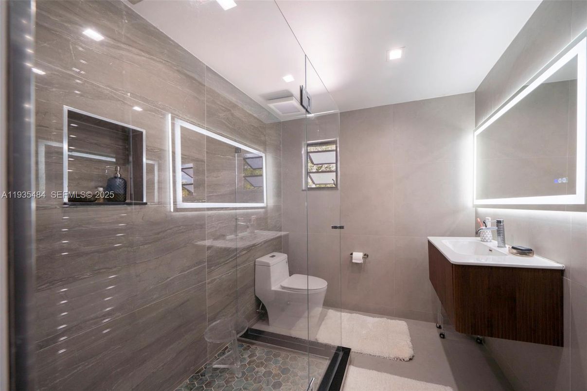 Bathroom, Glass Shower, Interior, Recessed Lighting