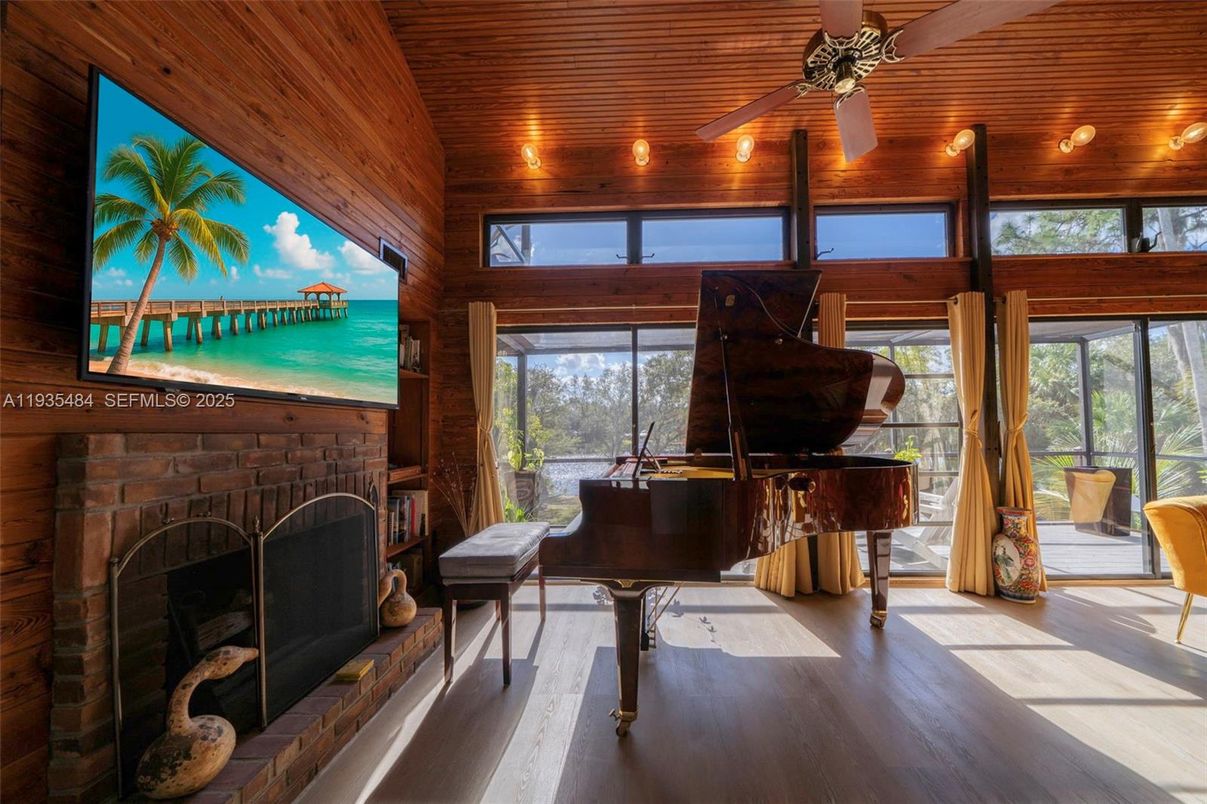 Fireplace, Interior, Piano, Wooden Ceilings, Wood Texture Flooring, Wooden Walls