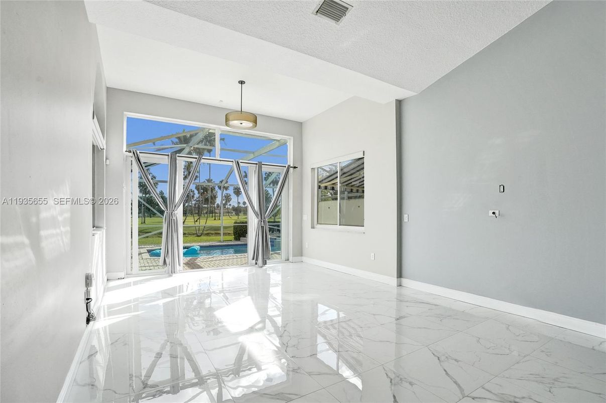 Empty room, Interior, Marble, Pendant Lights, Sun Room