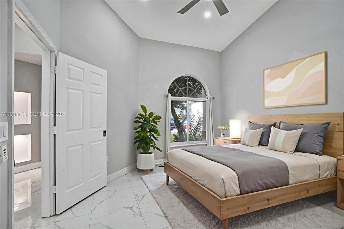 Bedroom, Interior, Marble, Recessed Lighting