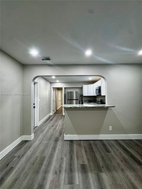 Interior, Kitchen, Recessed Lighting, Wood Texture Flooring