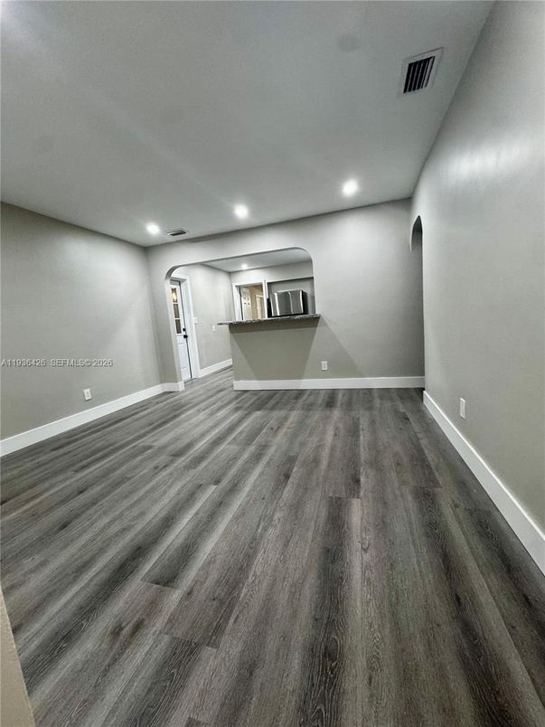 Empty room, Interior, Recessed Lighting, Wood Texture Flooring