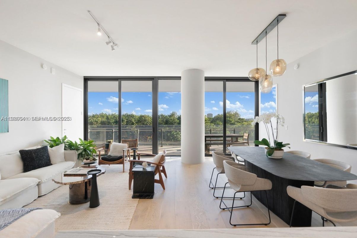 Dining room, Interior, Living room, Pendant Lights, Wood Texture Flooring