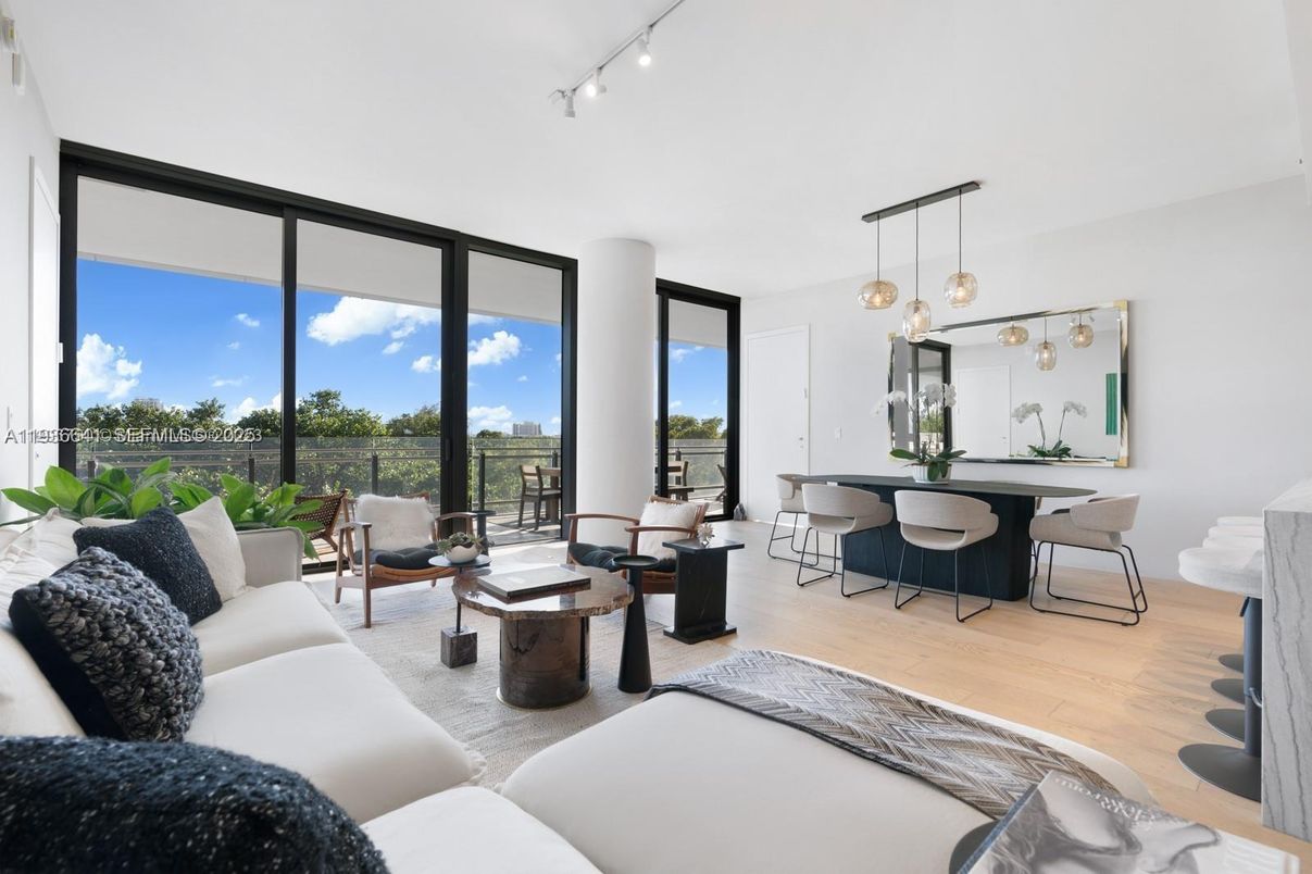 Dining room, Interior, Living room, Pendant Lights, Wood Texture Flooring