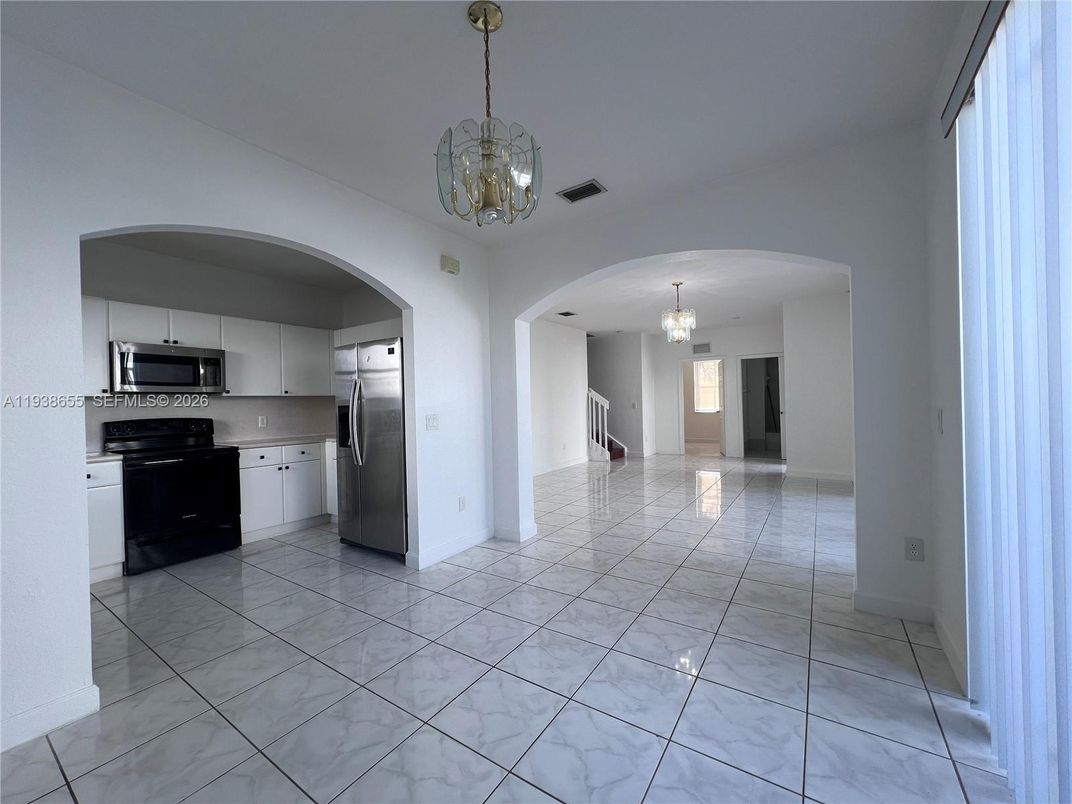 Chandelier, Interior, Kitchen, Marble, Pendant Lights, Stainless Steel Appliances