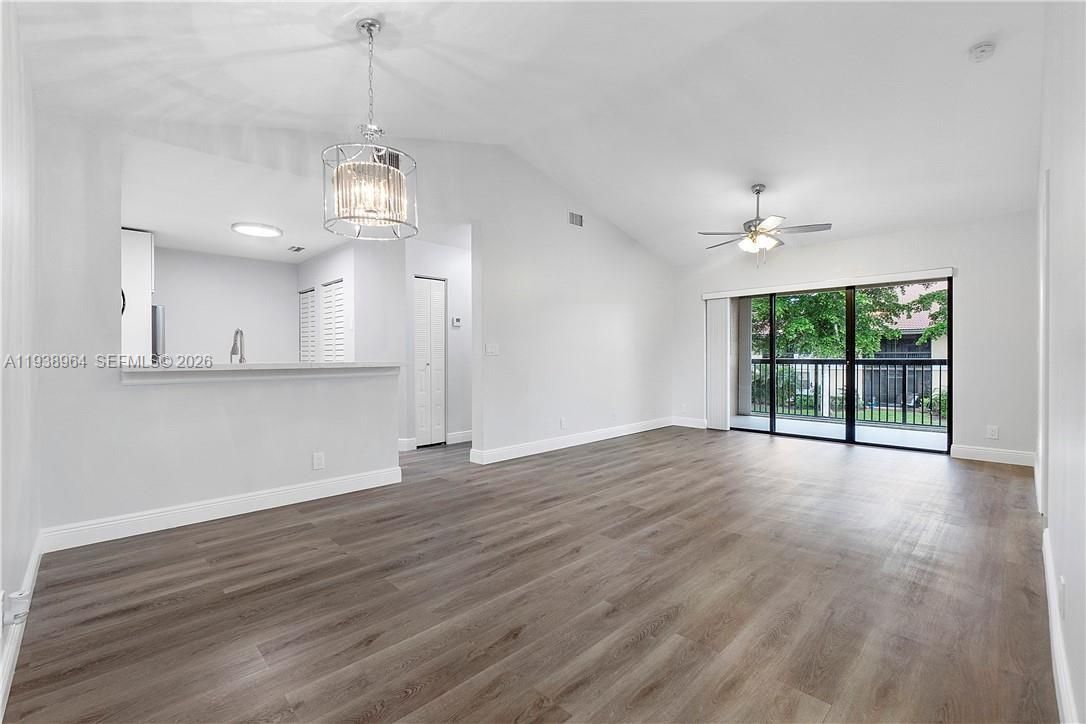 Empty room, Interior, Pendant Lights, Recessed Lighting, Wood Texture Flooring