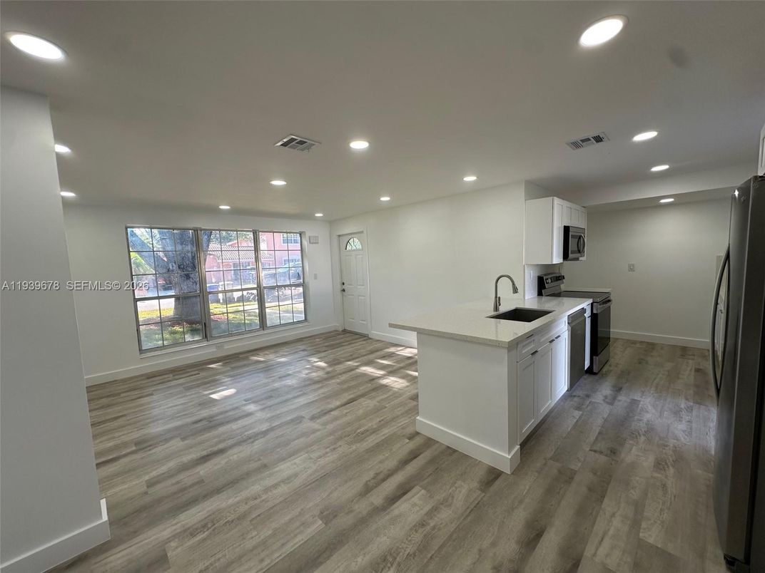 Interior, Kitchen, Recessed Lighting, Wood Texture Flooring