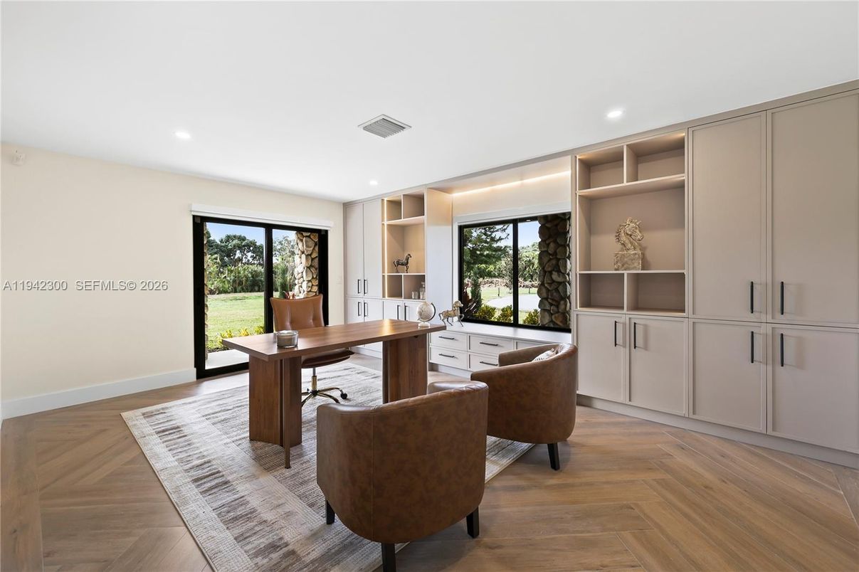 Home Office, Interior, Recessed Lighting, Wood Texture Flooring