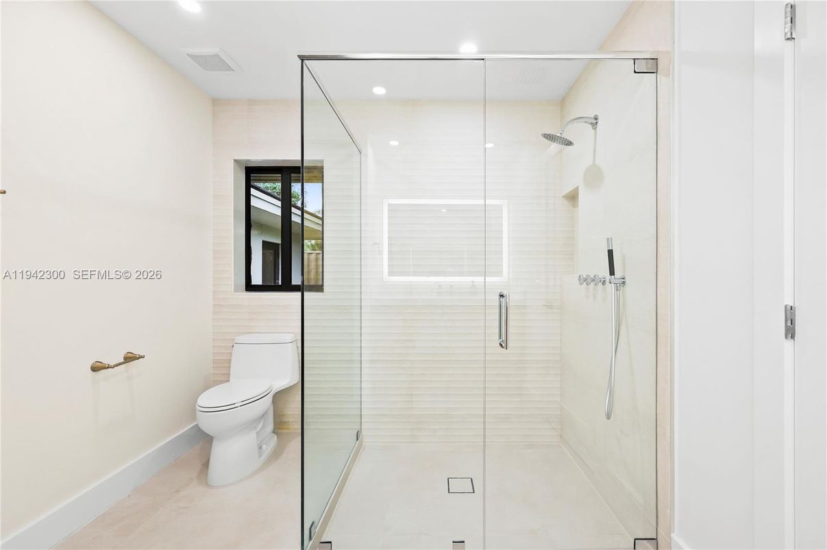 Bathroom, Glass Shower, Interior, Recessed Lighting