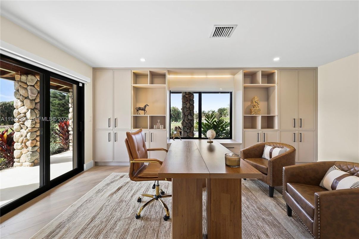 Home Office, Interior, Recessed Lighting, Wood Texture Flooring