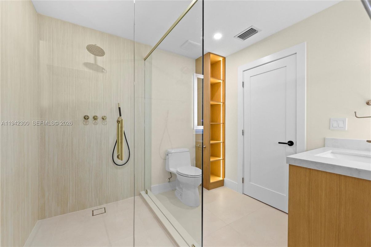 Bathroom, Glass Shower, Interior, Recessed Lighting
