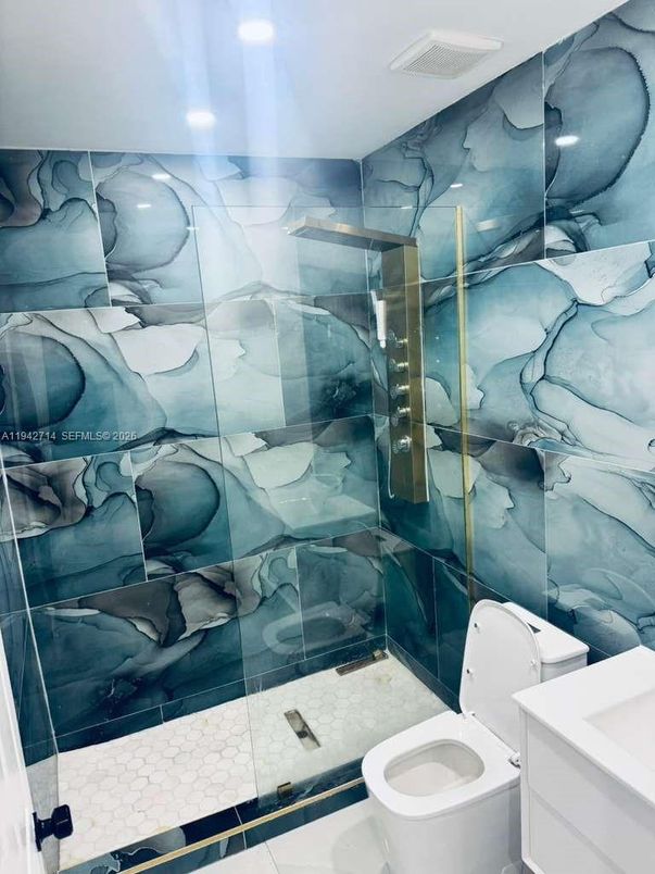 Bathroom, Glass Shower, Interior, Recessed Lighting